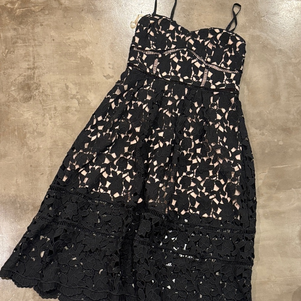 Just Me Black and Cream Lace Midi Dress